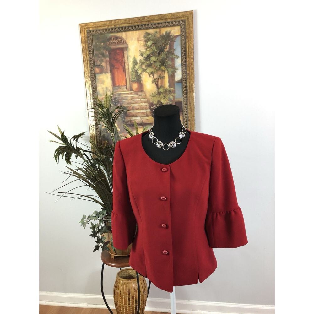 Jones Wear Suit Women's 6 Lined Fire Red 3/4 Puff‎ Sleeve Mob Wife Office Siren